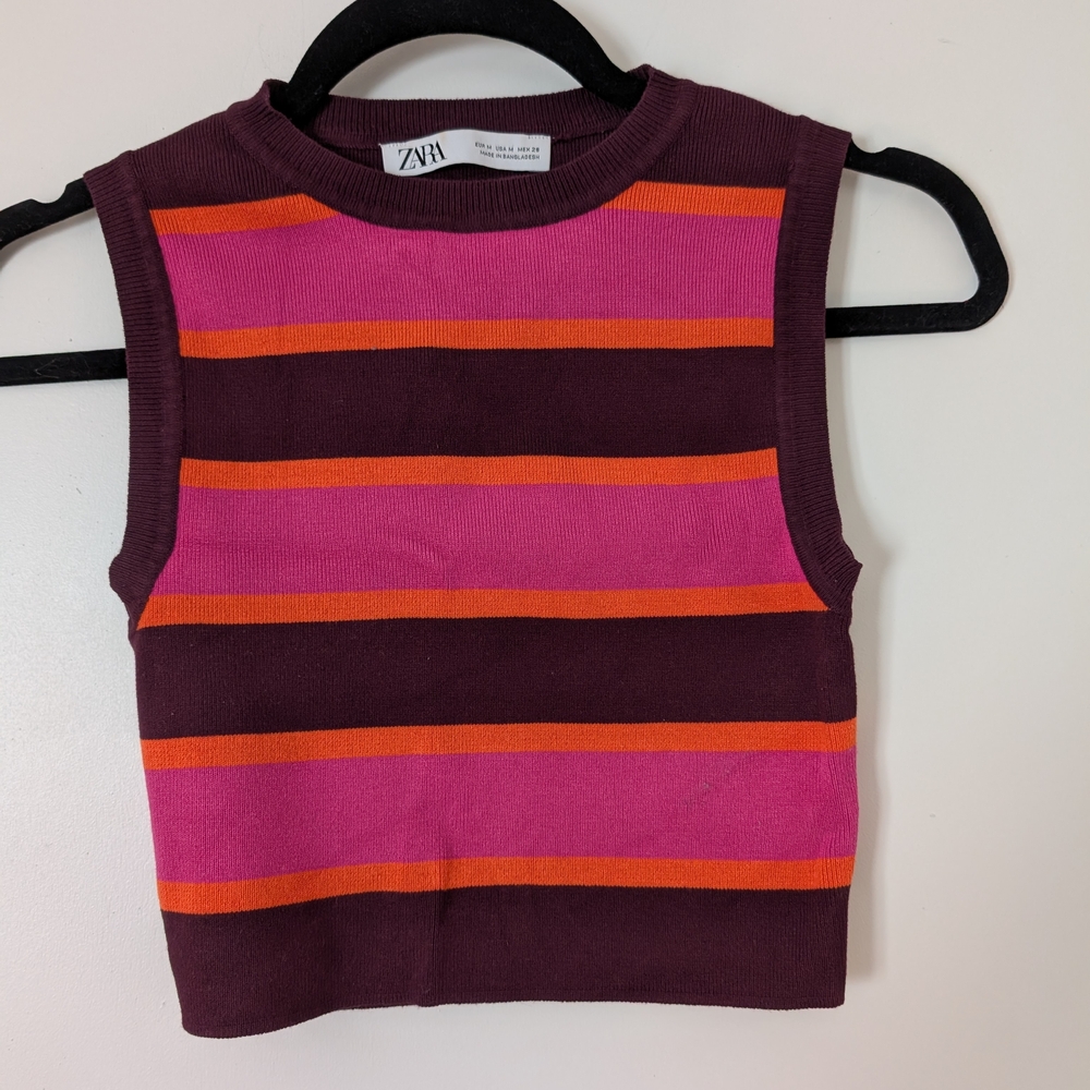 Zara Cropped Colorful Striped Tank Top - Pink, Orange, Dark Red
